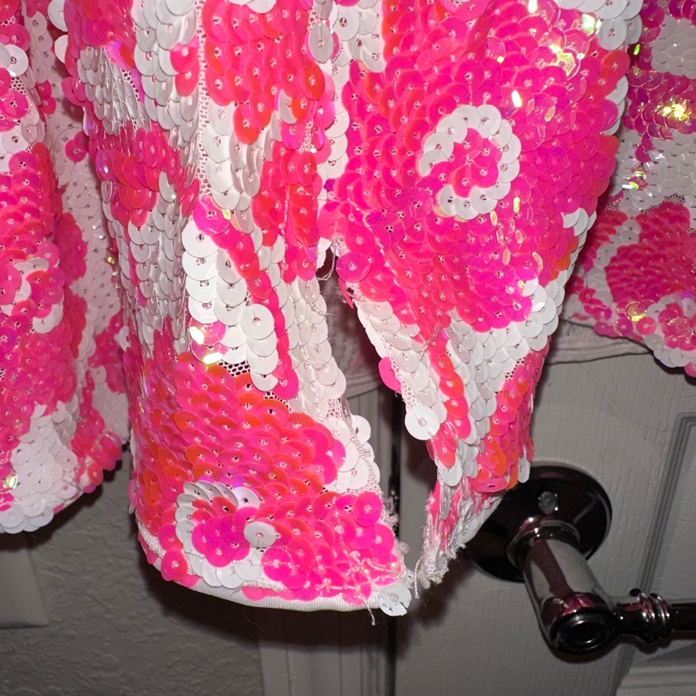 Jovani Pink and White Floral Mini Dress - Picture 6 of 8